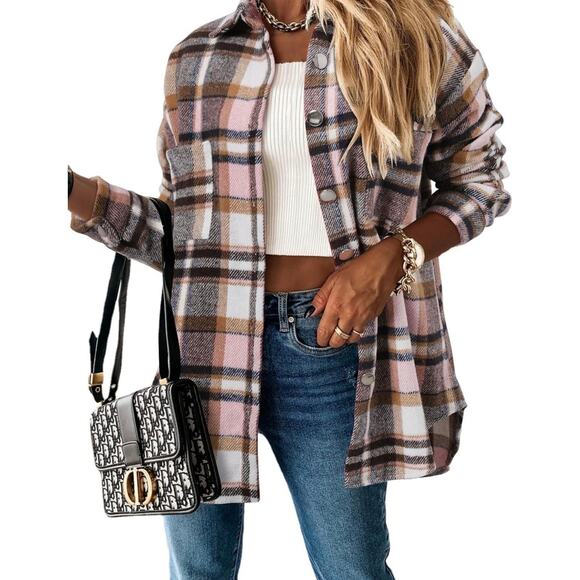 StunShow Women Plaid Shirt Button Down Flannel Shacket - Picture 2 of 4